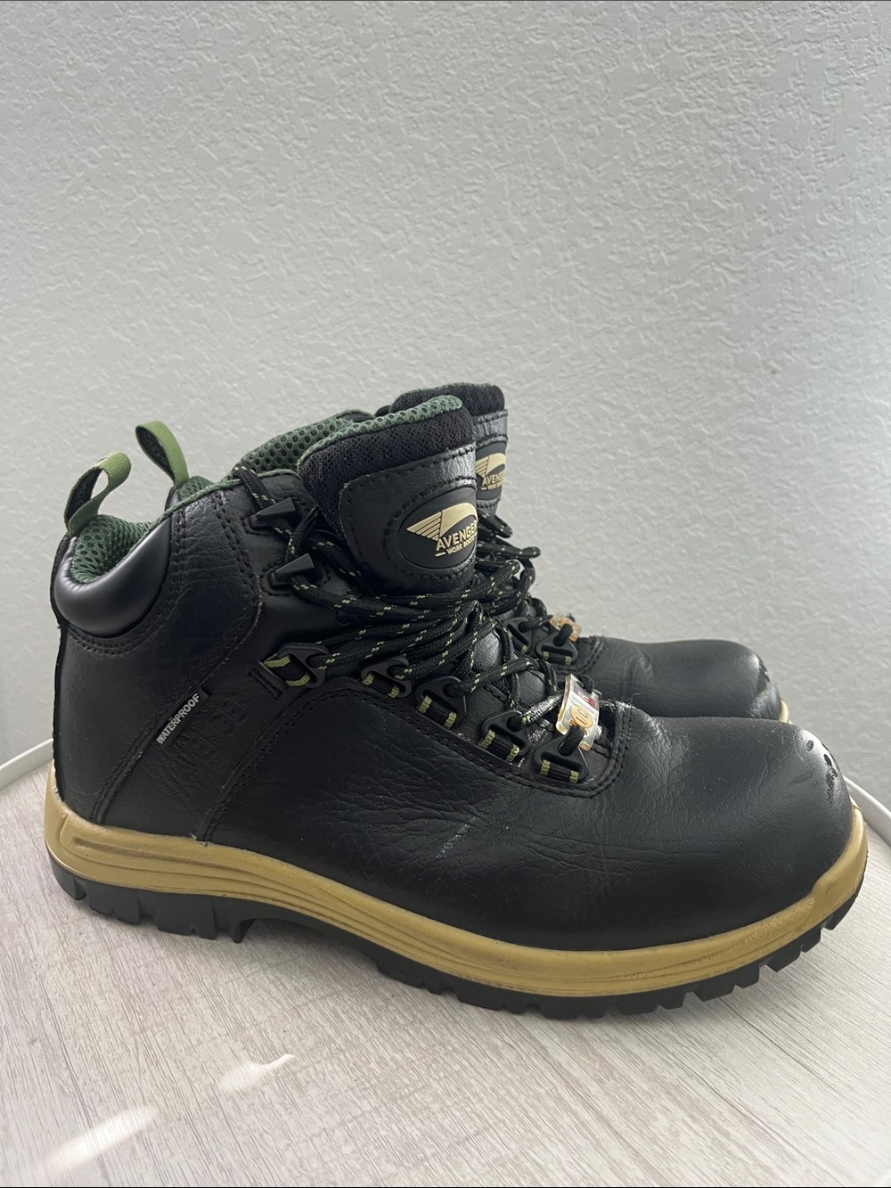 Avenger Black Work Boots with Tan Midsole